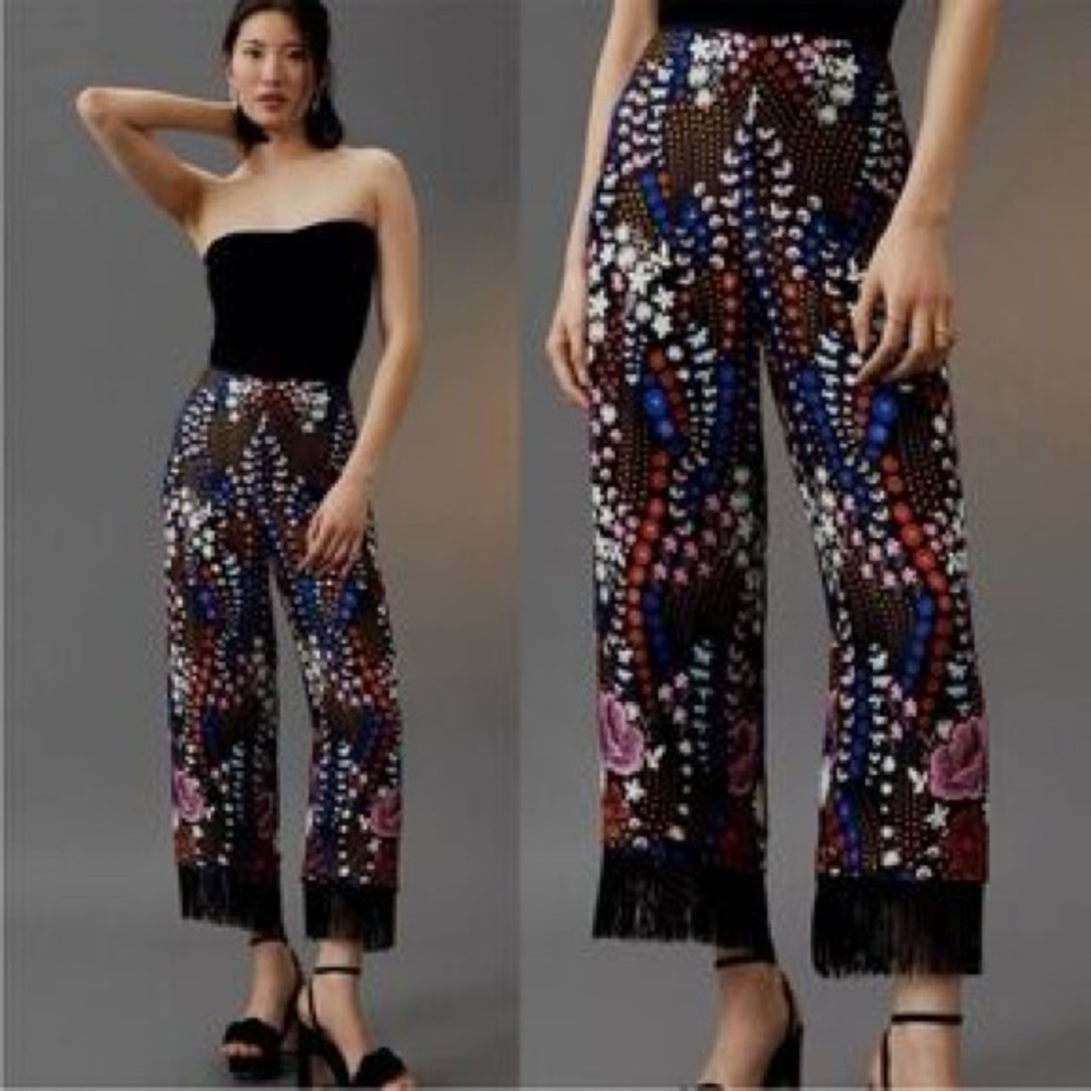 Anthropologie Maeve Multicolor Embroidered Cropped Pants - Picture 1 of 2